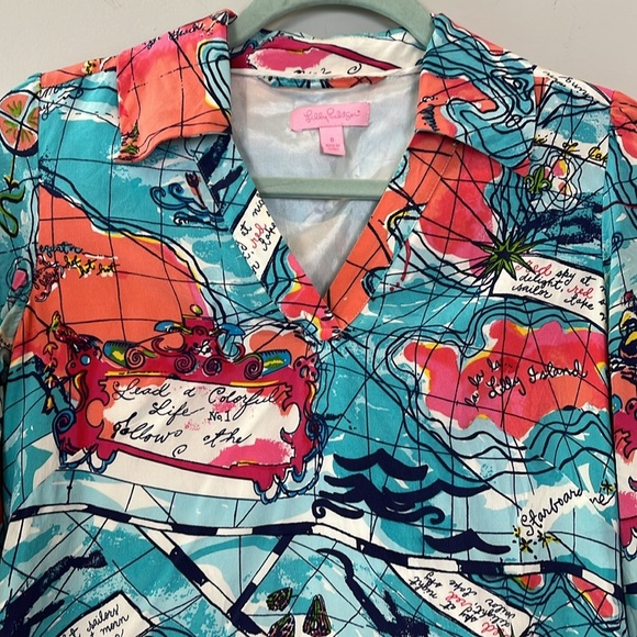 Lilly Pulitzer X Marks Spot 100% Silk dress map boat Size 0 - Picture 12 of 12